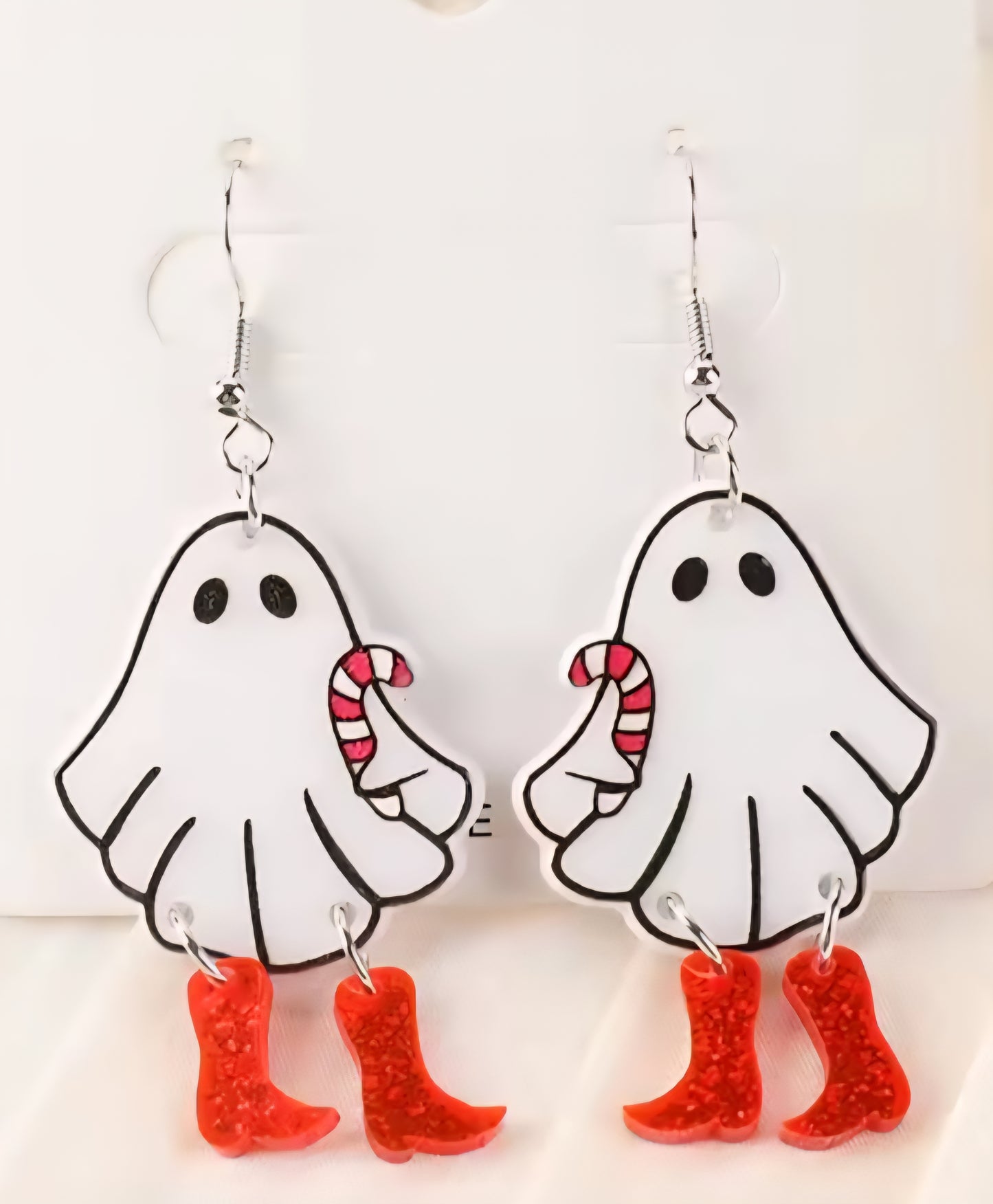 PREORDER Christmas Red Boots Candy Cane Ghost Acrylic Dangle Earrings
