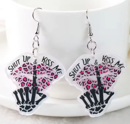 PREORDER Halloween Shut Up Kiss Me Acrylic Dangle Earrings