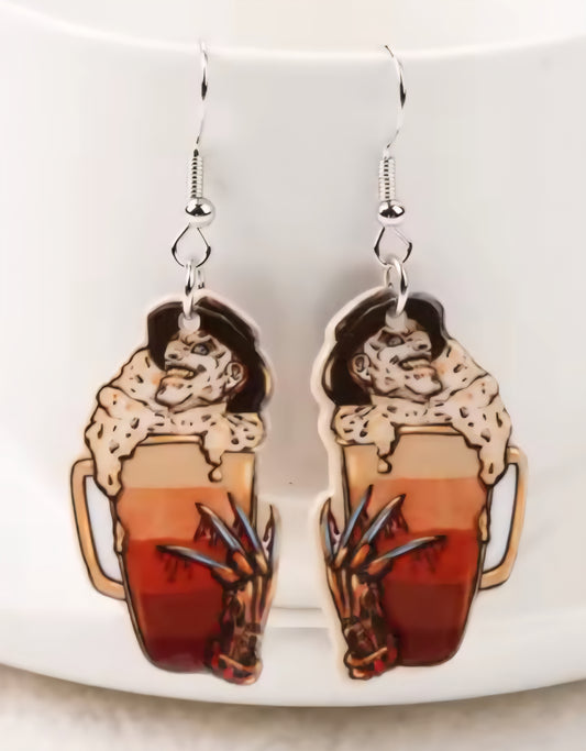 PREORDER Halloween Freddy Frappe Coffee Acrylic Dangle Earrings