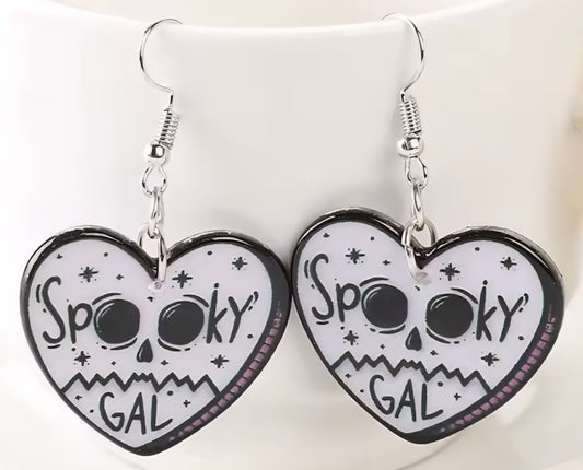 PREORDER Halloween Spooky Gal Heart Acrylic Dangle Earrings