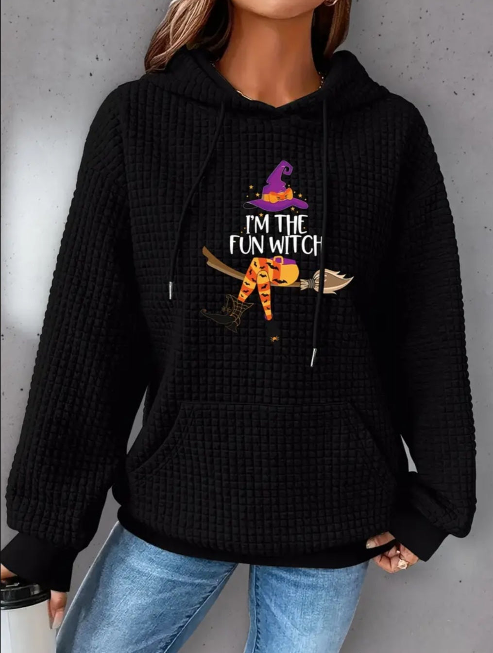 PREORDER Halloween Fun Witch Knit Waffle Pullover Hooded Sweater
