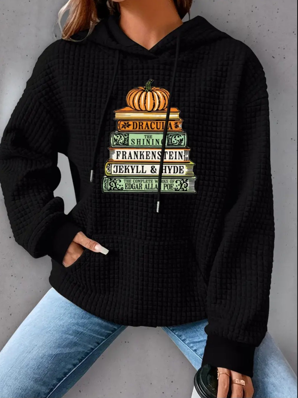 PREORDER Halloween Horror Books Knit Waffle Pullover Hooded Sweater