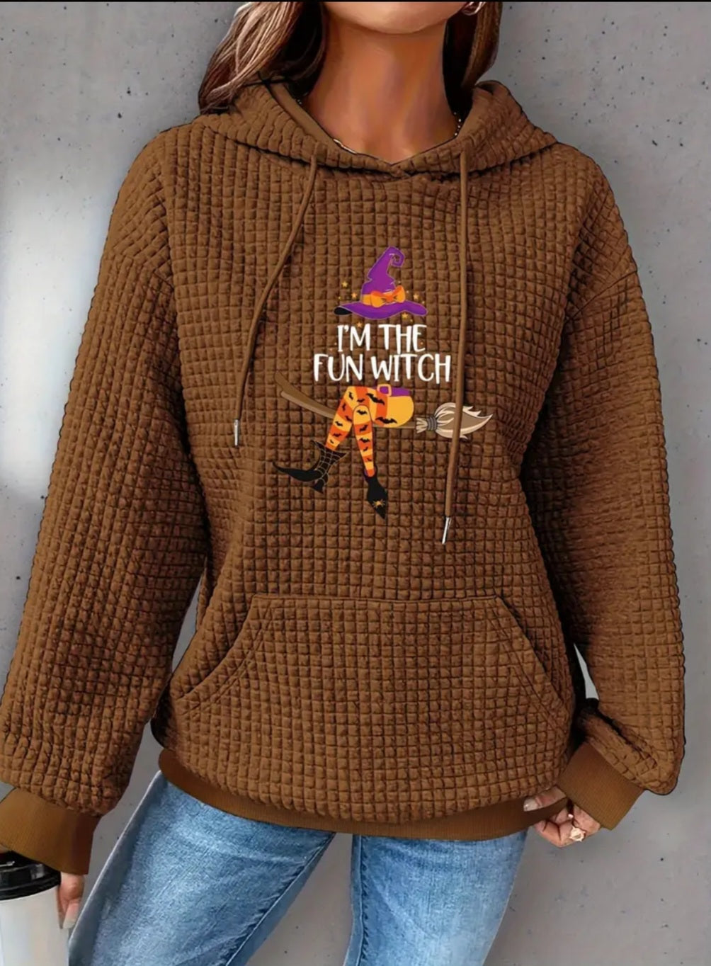 PREORDER Halloween Fun Witch Knit Waffle Pullover Hooded Sweater