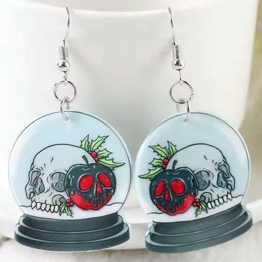 PREORDER Halloween/Christmas Skull Snowglobe Acrylic Dangle Earrings