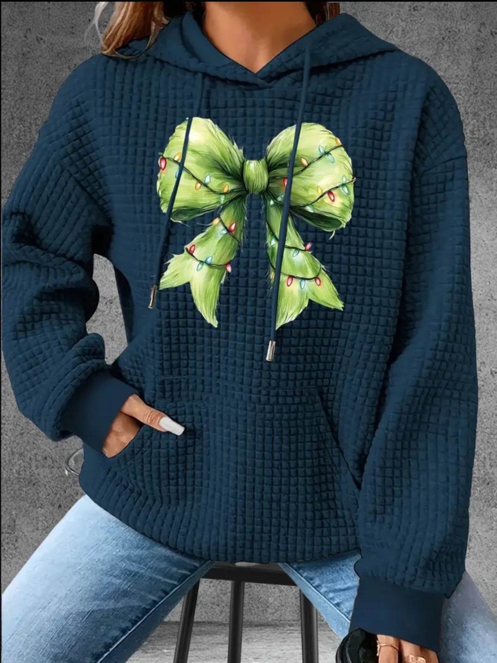 PREORDER Christmas Mean One Bow Knit Waffle Pullover Hooded Sweater