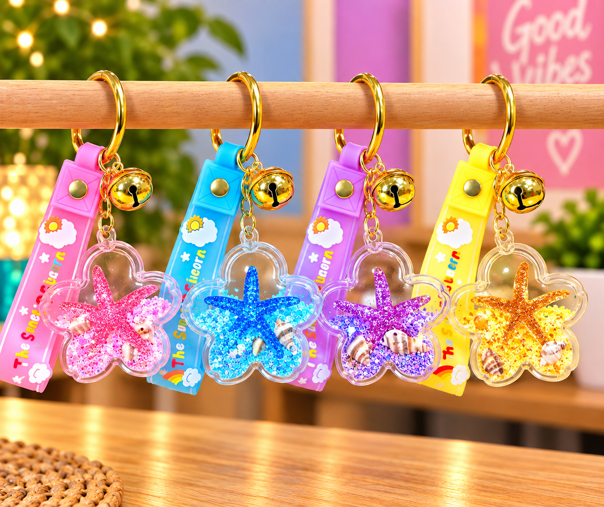 Mystery Floral Sand Glitter Liquid Acrylic Keychain
