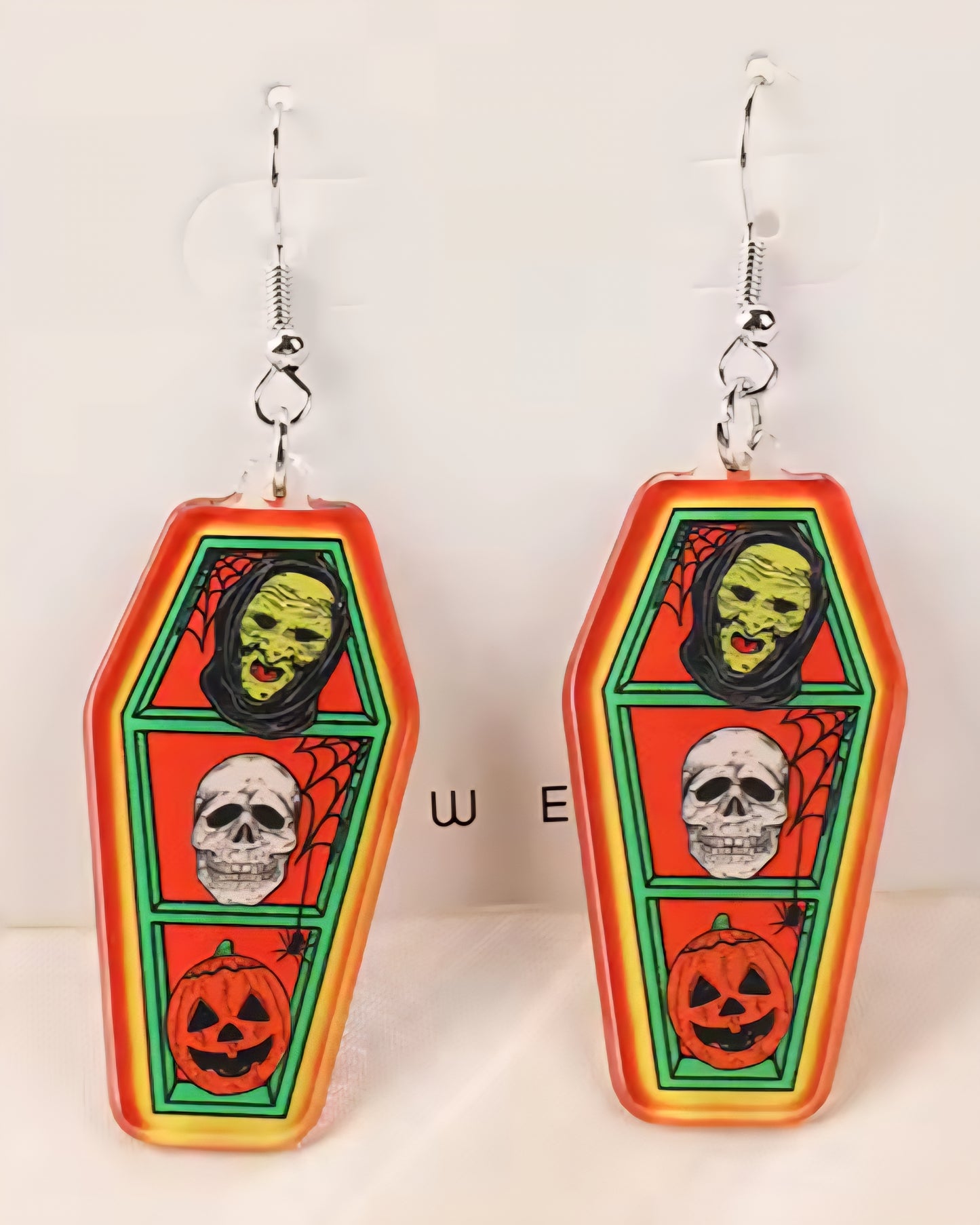 PREORDER Halloween Witch Skeleton Jack O Lantern Coffin Acrylic Dangle Earrings