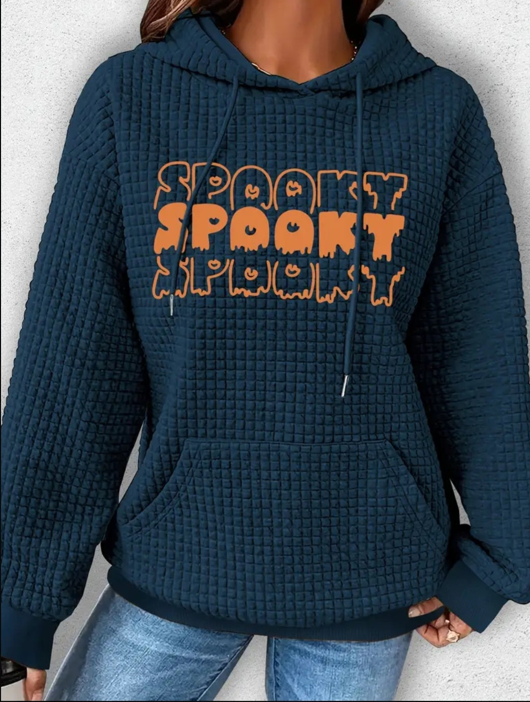 PREORDER Halloween Spooky Spooky Spooky Knit Waffle Pullover Hooded Sweater