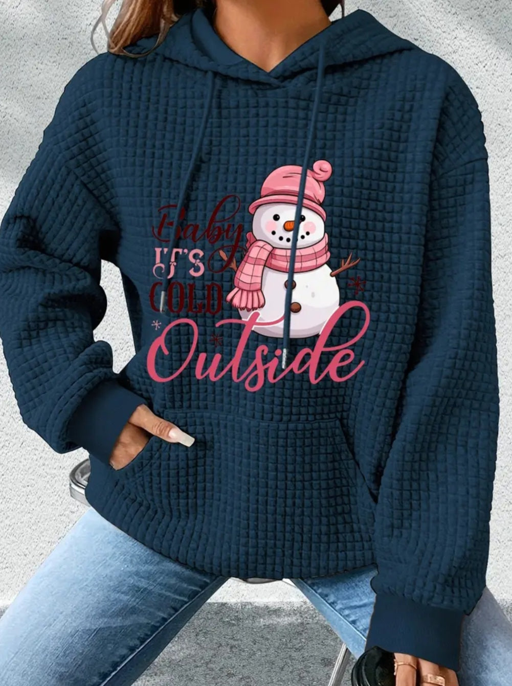 PREORDER Christmas Baby Its Cold Outside Knit Waffle Pullover Hooded Sweater
