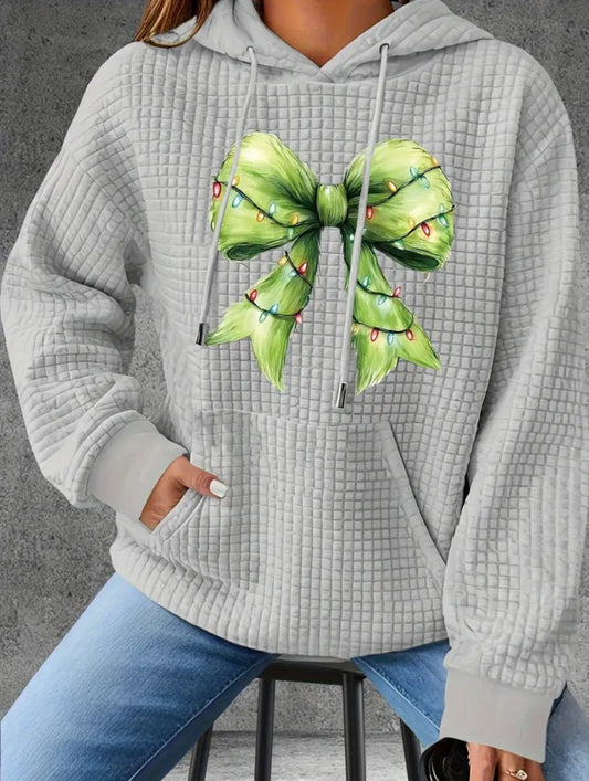 PREORDER Christmas Mean One Bow Knit Waffle Pullover Hooded Sweater