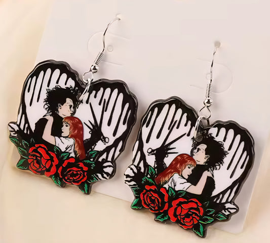 PREORDER Halloween Floral Heart Edward & Kim Acrylic Dangle Earrings