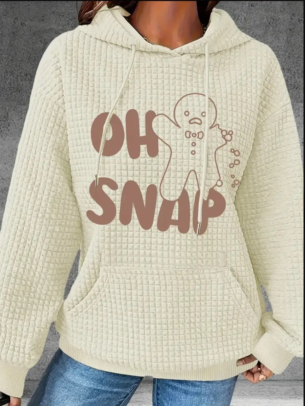 PREORDER Christmas Oh Snap Gingerbread Man Knit Waffle Pullover Hooded Sweater