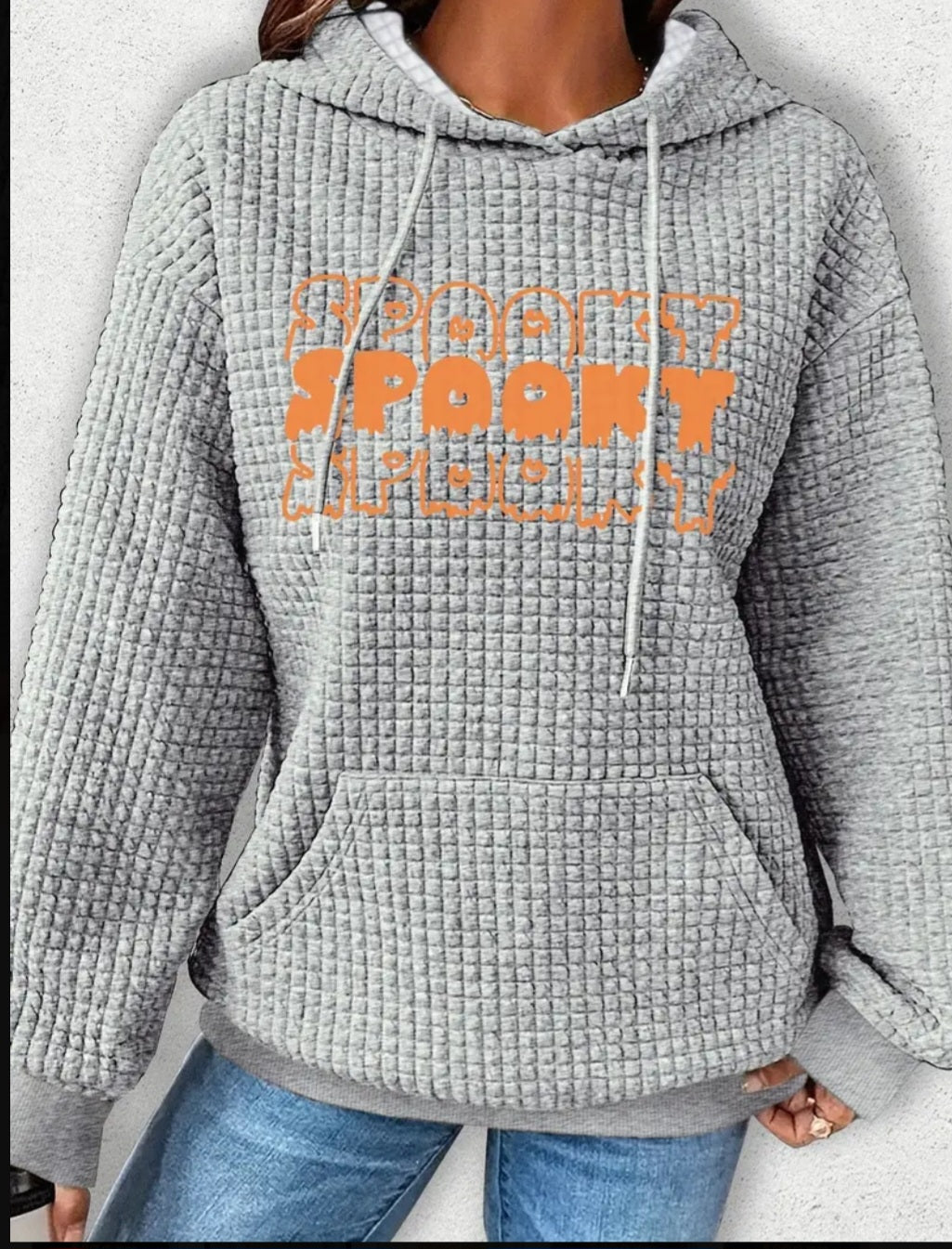 PREORDER Halloween Spooky Spooky Spooky Knit Waffle Pullover Hooded Sweater
