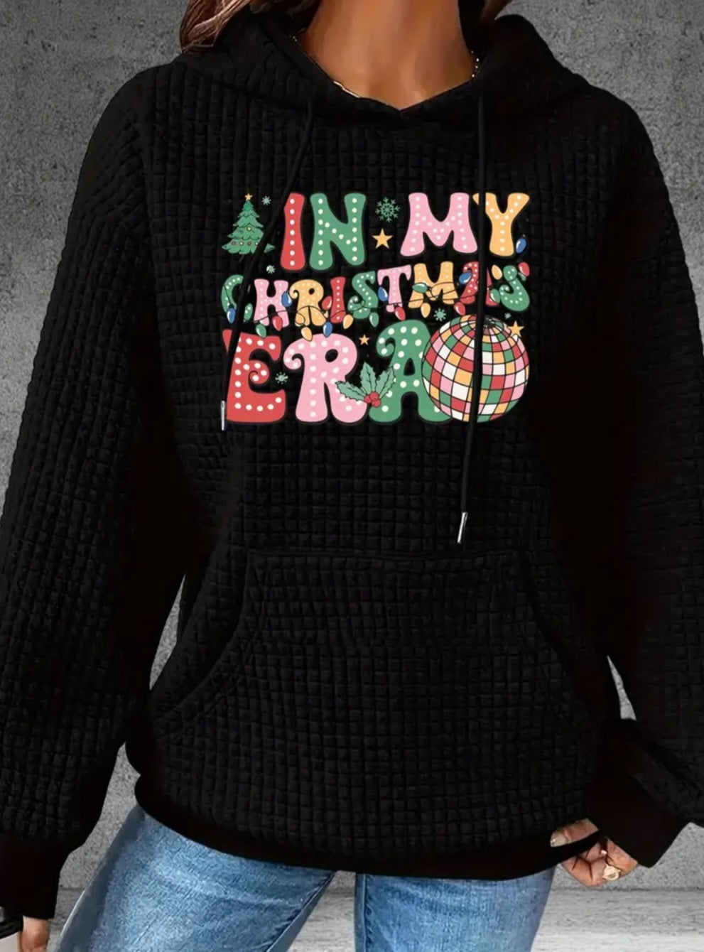 PREORDER In My Christmas Era Knit Waffle Pullover Hooded Sweater