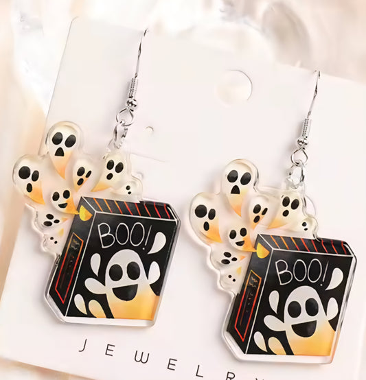 PREORDER Halloween Boo Box Acrylic Dangle Earrings