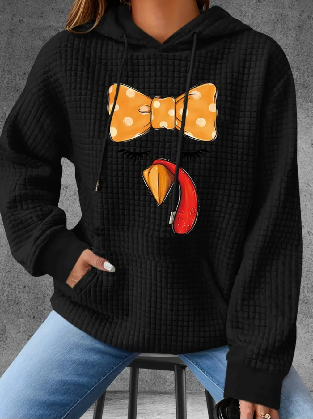 PREORDER Thanksgiving Lash Turkey Knit Waffle Pullover Hooded Sweater