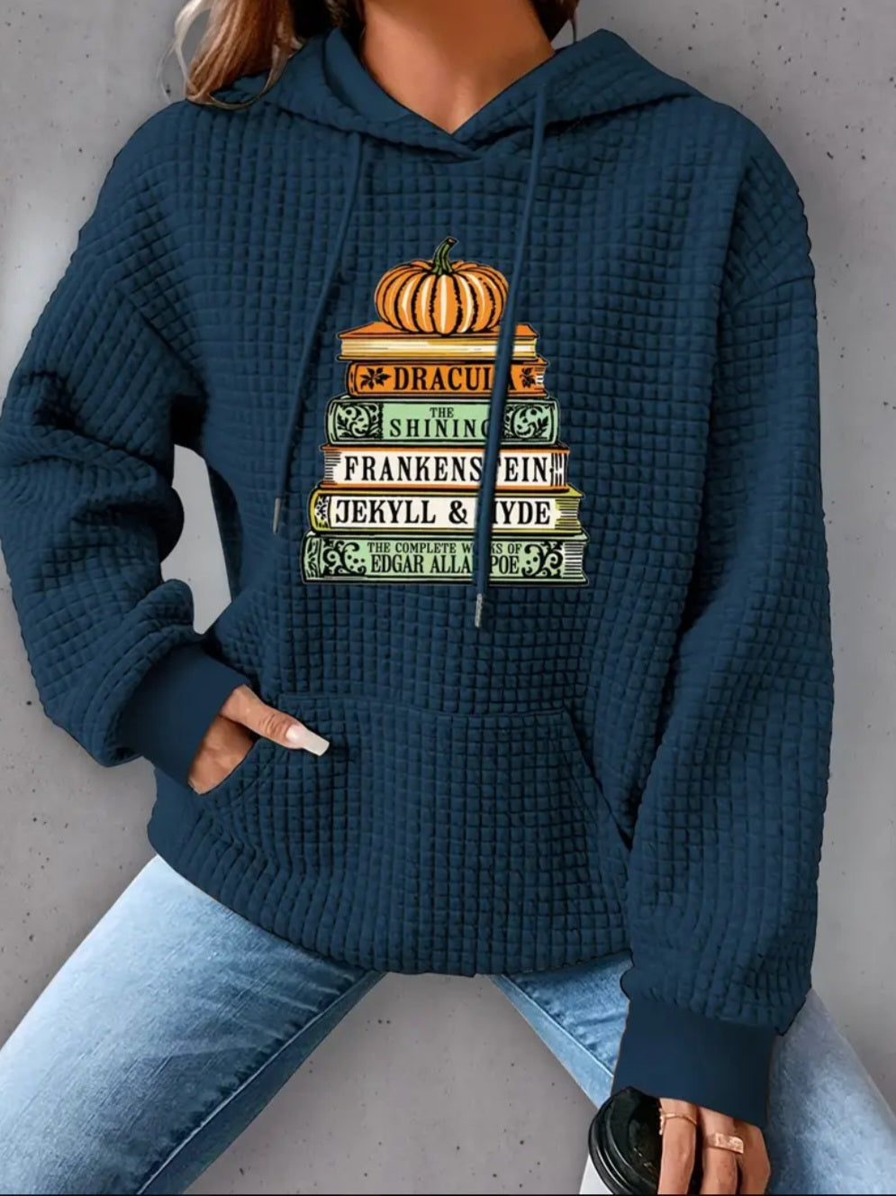 PREORDER Halloween Horror Books Knit Waffle Pullover Hooded Sweater