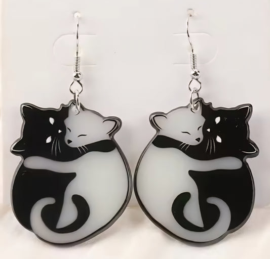 PREORDER Halloween Glow In The Dark Yin-Yang cats Acrylic Dangle Earrings