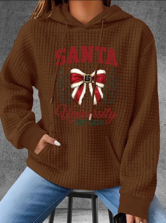 PREORDER Christmas Santa University Knit Waffle Pullover Hooded Sweater