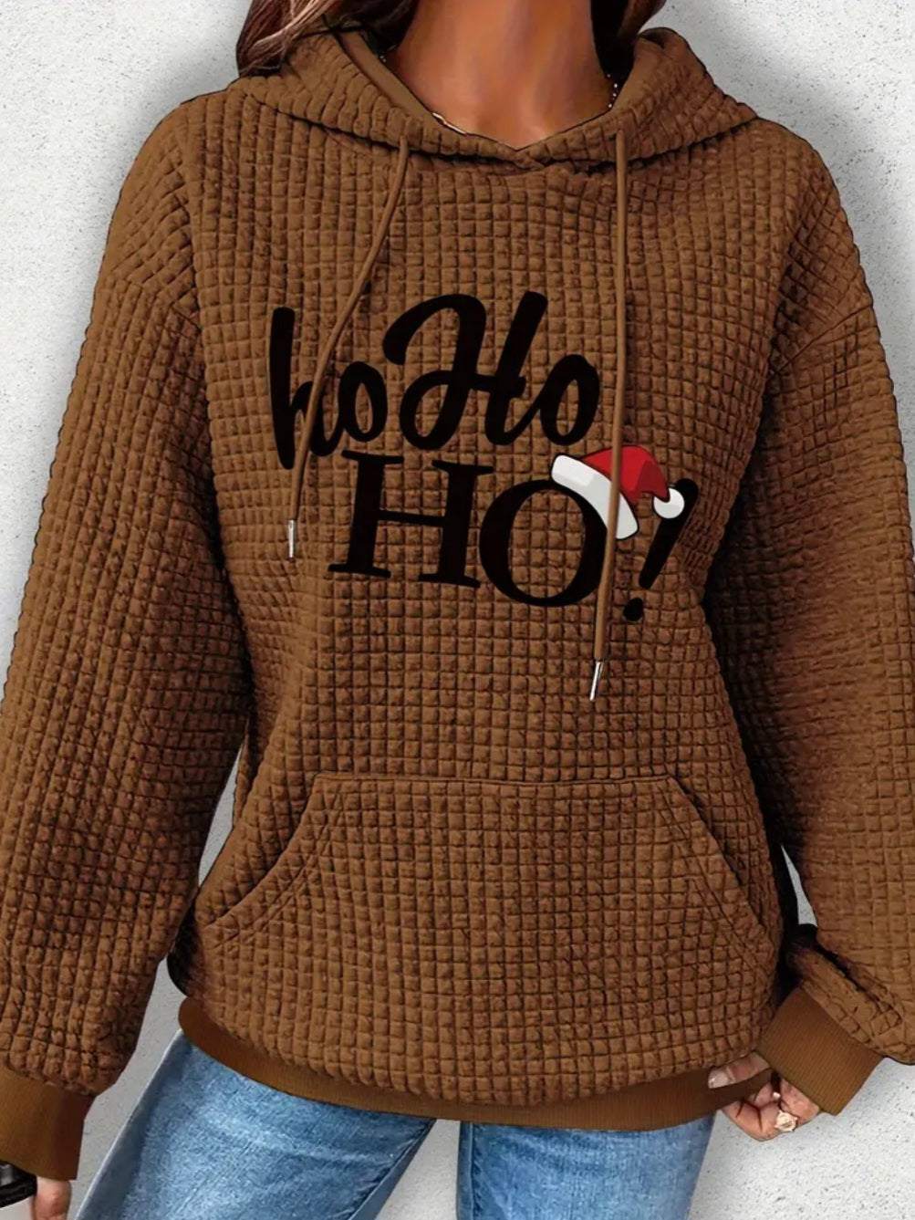 PREORDER Christmas Ho Ho Ho! Knit Waffle Pullover Hooded Sweater