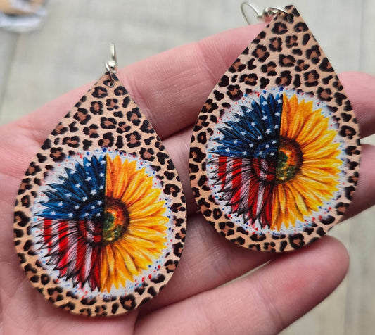 USA SUNFLOWER Leopard Teardrop Earrings