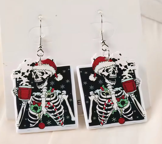 PREORDER Christmas Hot Cocoa Skeleton Acrylic Dangle Earrings