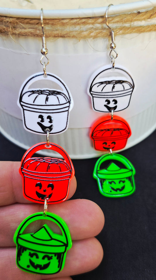 HALLOWEEN Three Bucket Acrylic Dangle Earrings