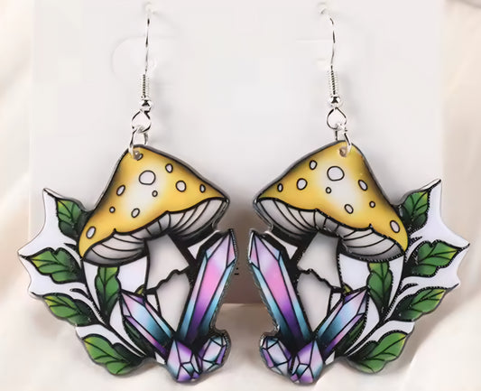PREORDER Halloween Gypsy Mushroom Crystal Acrylic Dangle Earrings