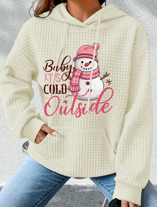 PREORDER Christmas Baby Its Cold Outside Knit Waffle Pullover Hooded Sweater