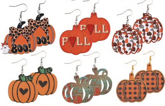 Fall Pumpkin Double Sided Wooden Earrings