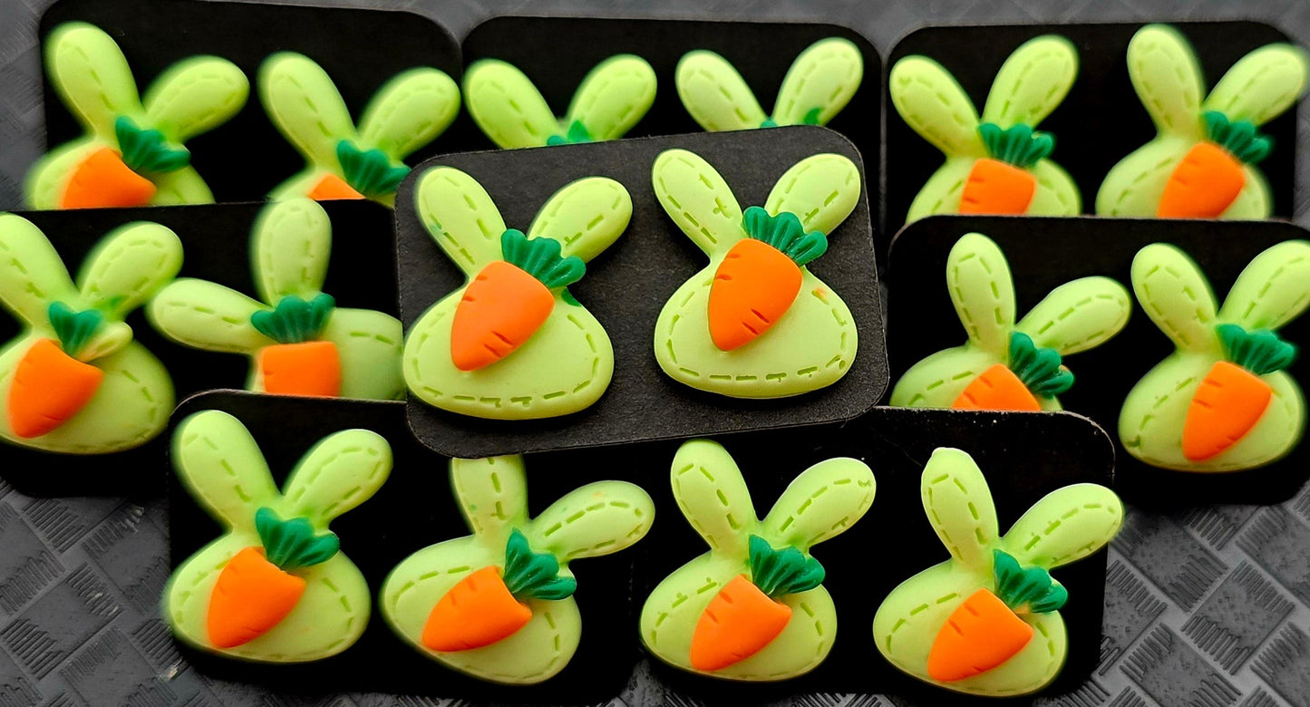 EASTER GREEN BUNNY CARROT RESIN STUD EARRINGS