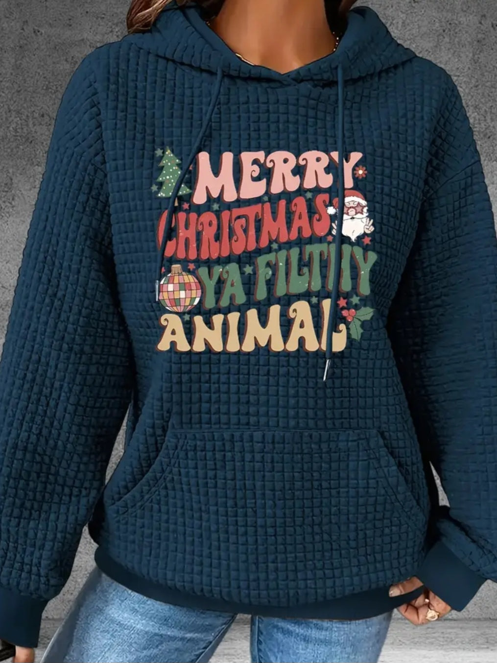 PREORDER Merry Christmas Ya Filthy Animal Knit Waffle Pullover Hooded Sweater
