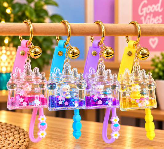 Mystery Princess Castle Liquid Glitter Acrylic Keychain