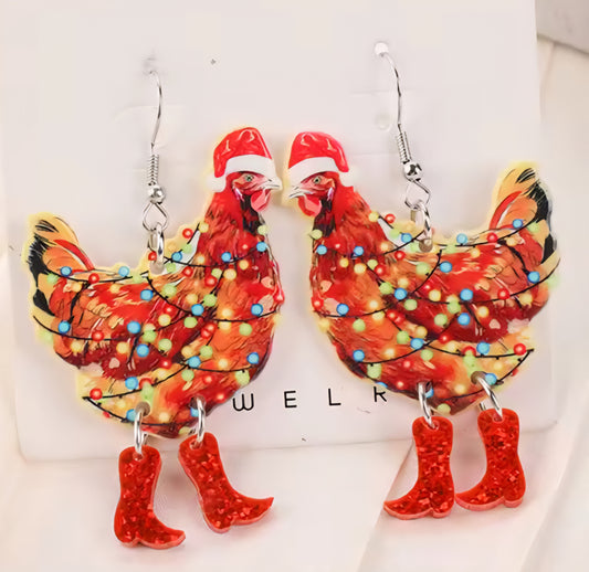 PREORDER Christmas Lights Light Brown Chicken Acrylic Dangle Earrings