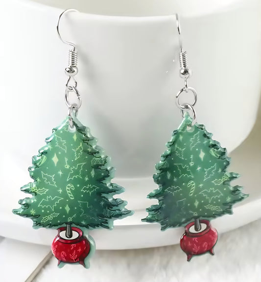 PREORDER Halloween/Christmas Tree Cauldron Acrylic Dangle Earrings