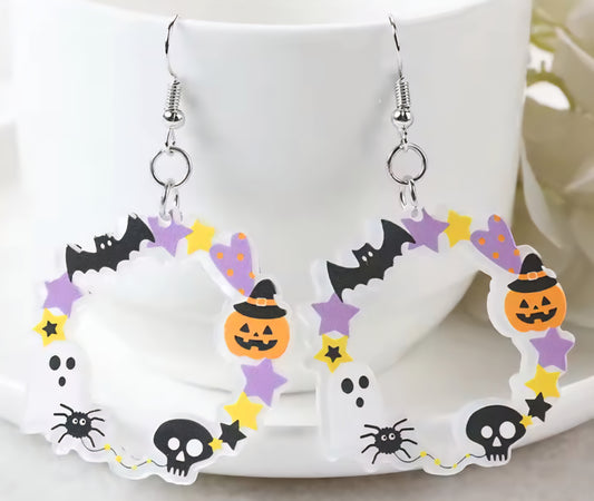 PREORDER Halloween Wreath Acrylic Dangle Earrings