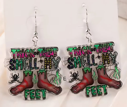 PREORDER Trick Or Treat Smell My Feet Acrylic Dangle Earrings