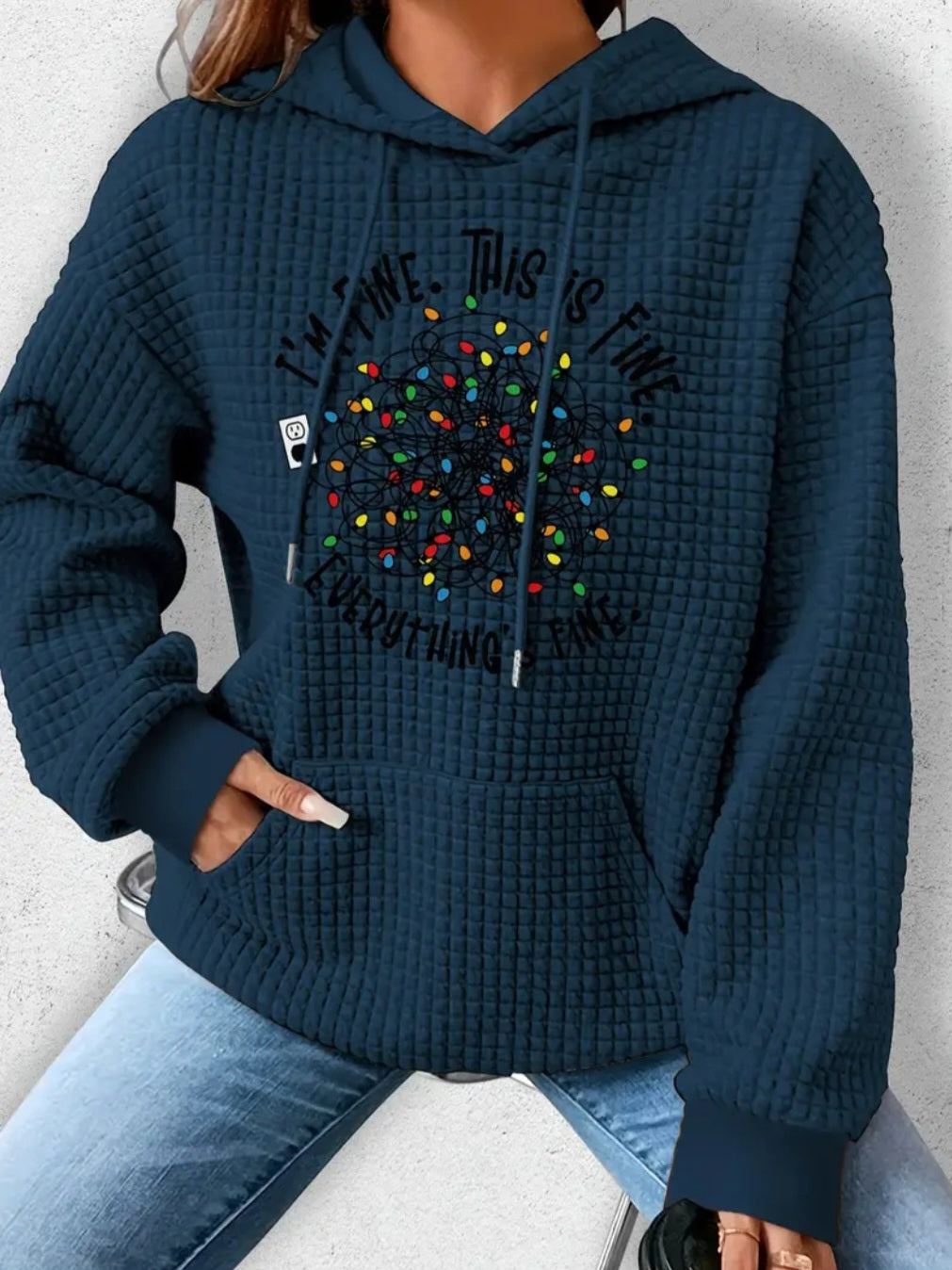 PREORDER Christmas Everything's Fine Knit Waffle Pullover Hooded Sweater