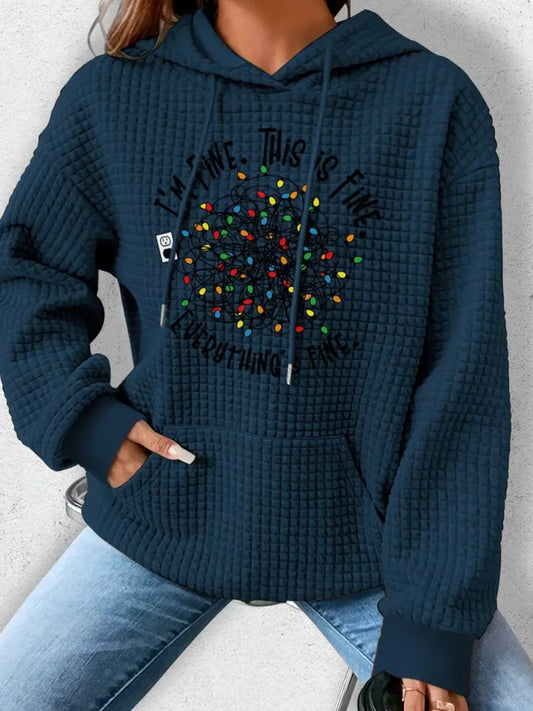 PREORDER Christmas Everything's Fine Knit Waffle Pullover Hooded Sweater