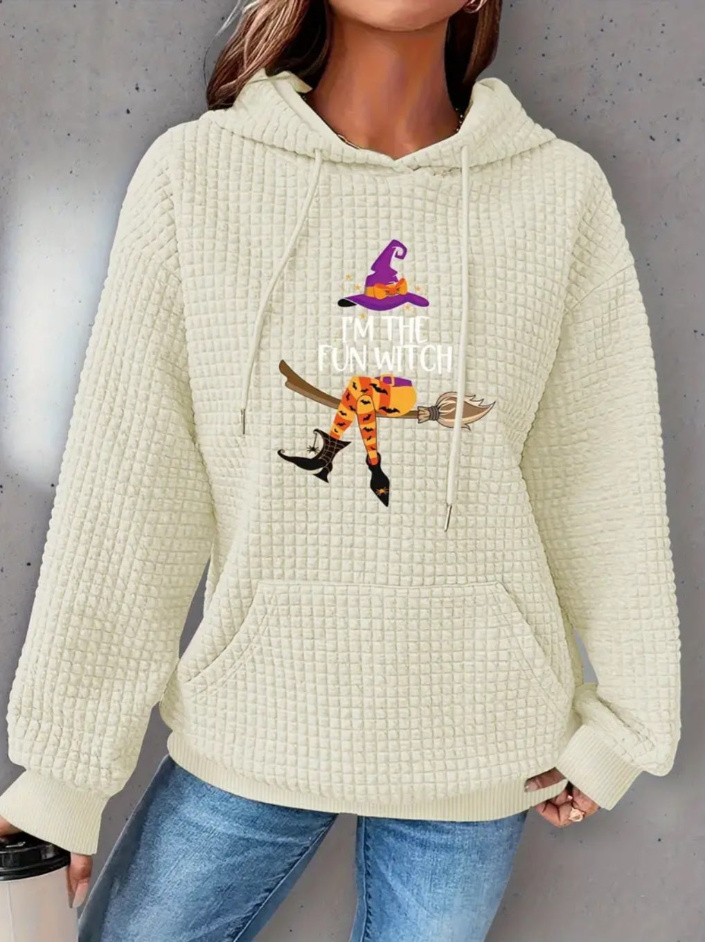 PREORDER Halloween Fun Witch Knit Waffle Pullover Hooded Sweater