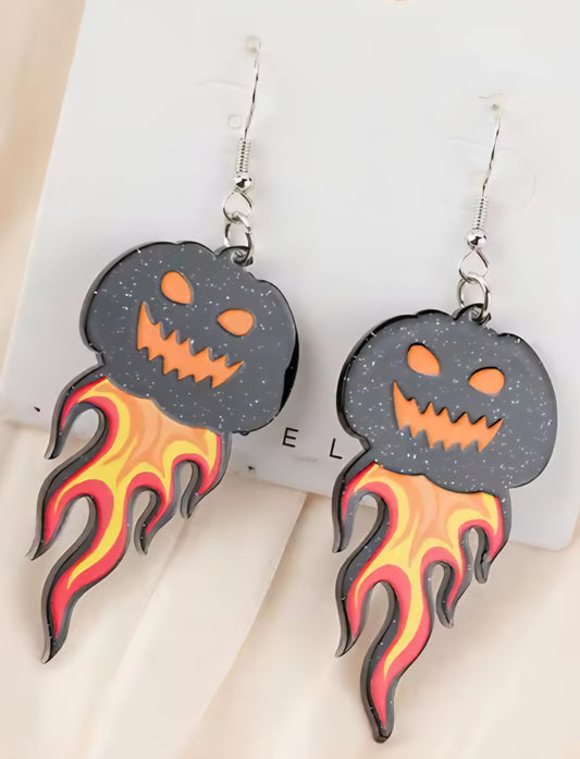 PREORDER Halloween Fire Jack O Lantern Acrylic Dangle Earrings