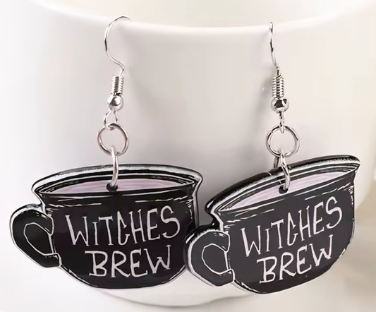PREORDER Halloween Black Witches Brew Acrylic Dangle Earrings
