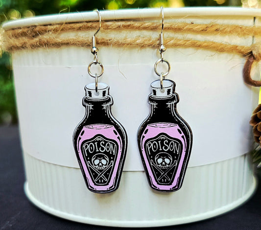 HALLOWEEN Purple Poison Potion Acrylic Dangle Earrings