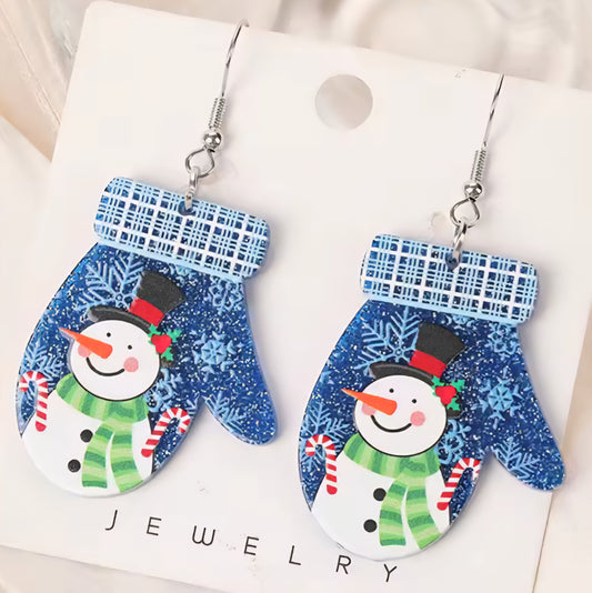 PREORDER Christmas Snowman Mitten Acrylic Dangle Earrings