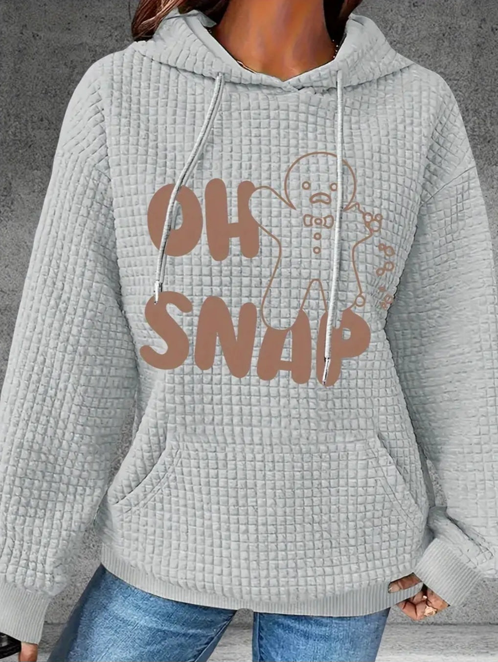 PREORDER Christmas Oh Snap Gingerbread Man Knit Waffle Pullover Hooded Sweater