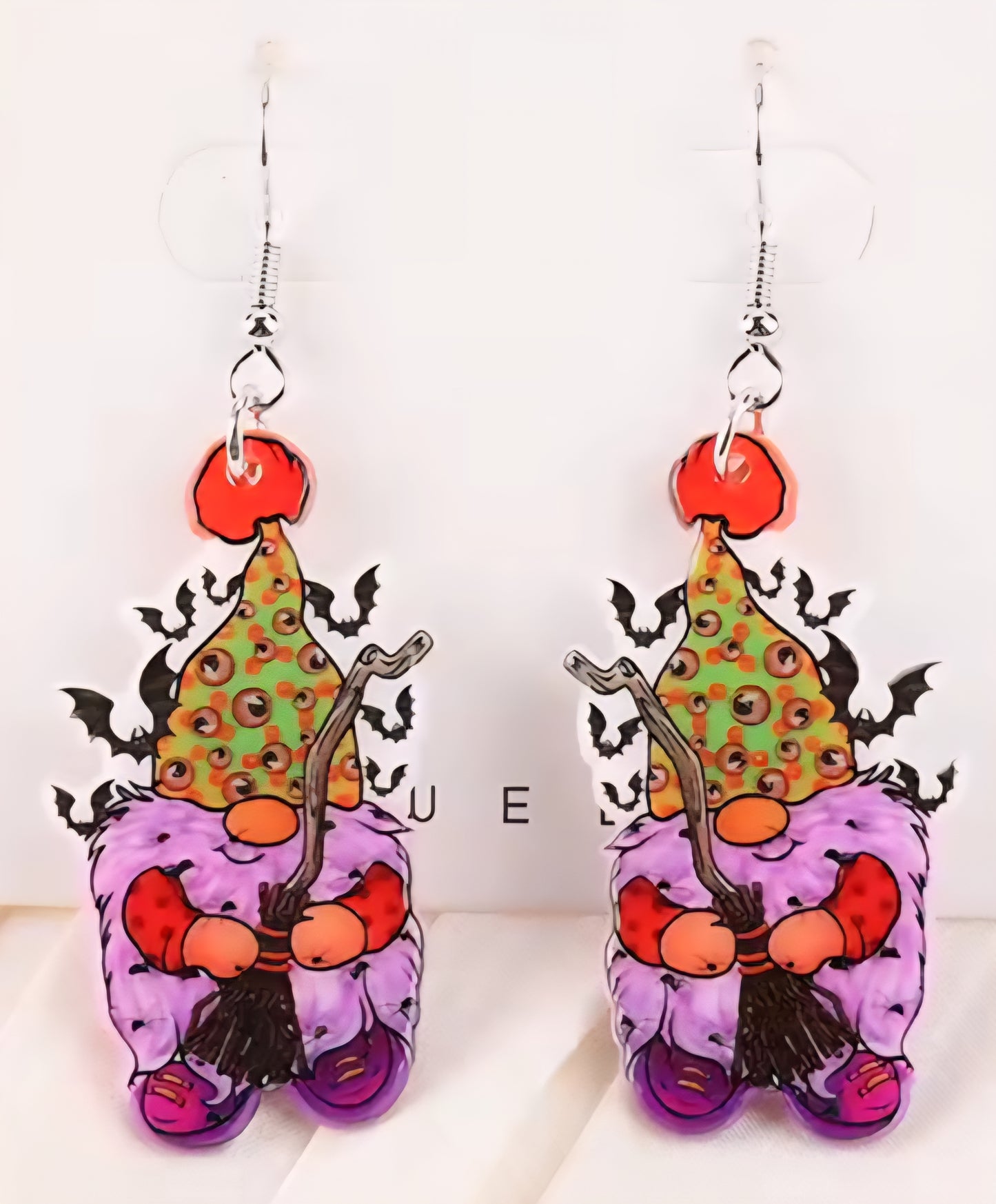 PREORDER Halloween Broom Witch Gnome Acrylic Dangle Earrings