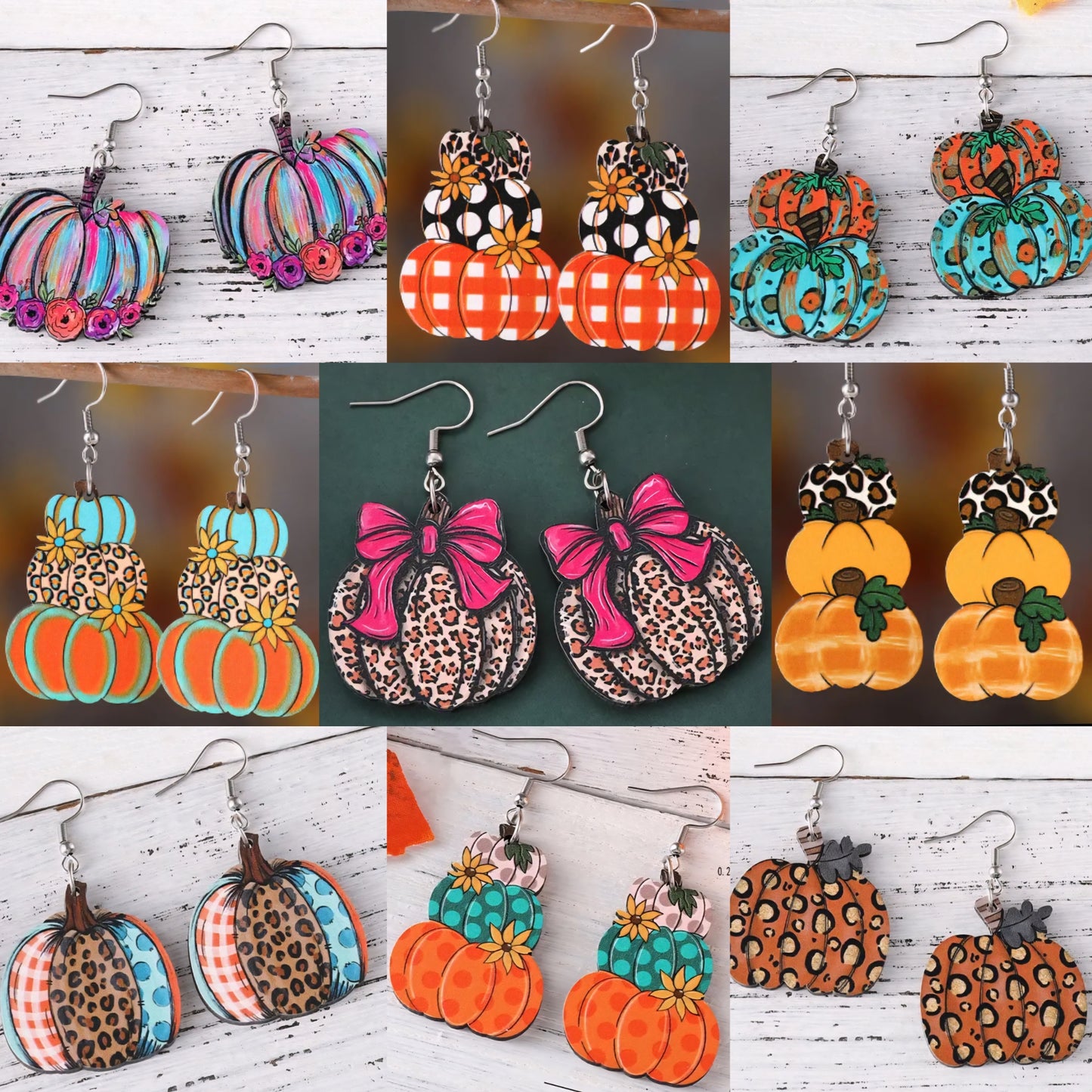 Preorder Fall Pumpkin Double Sided Wooden Earrings