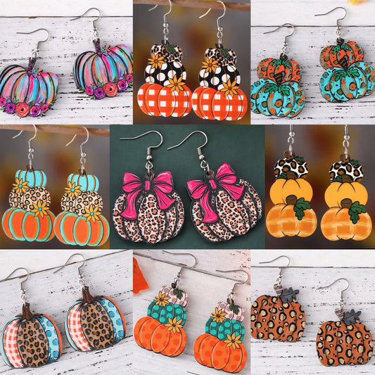 Preorder Fall Pumpkin Double Sided Wooden Earrings