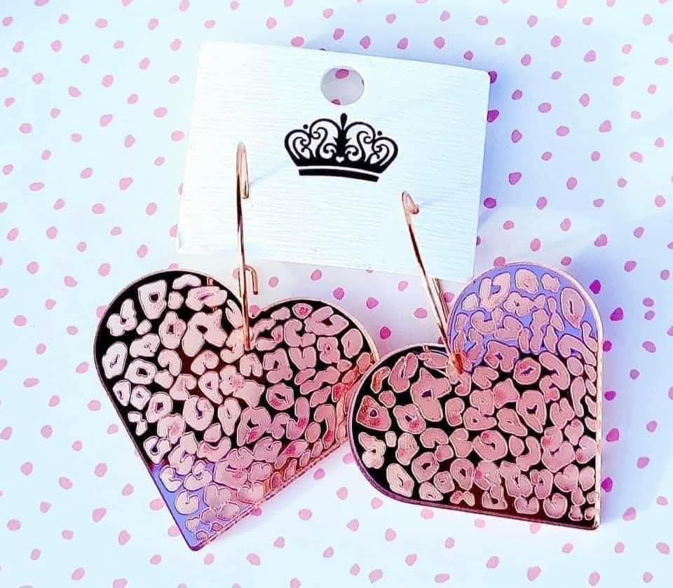 PREORDER Valentine Rose Gold Leopard Heart Hoop Earrings