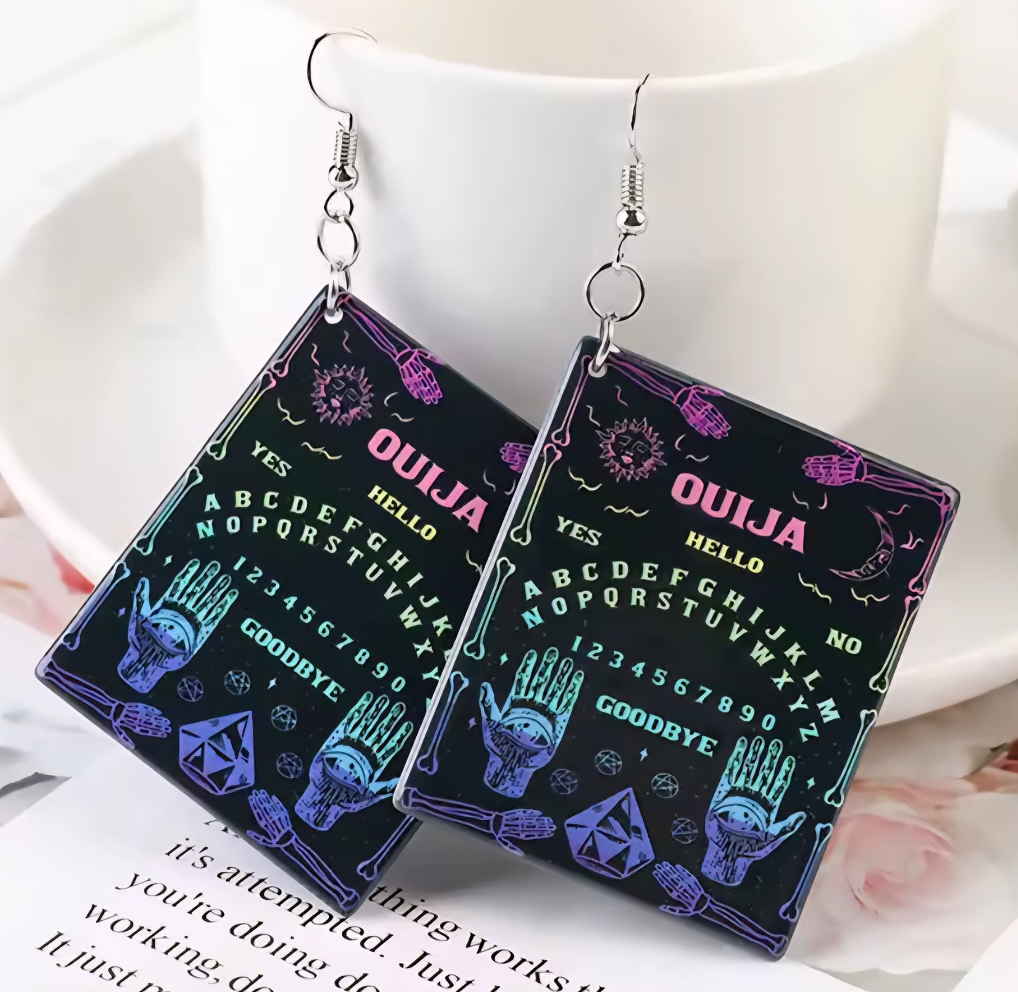 PREORDER Halloween Rainbow Ouija Board Acrylic Dangle Earrings